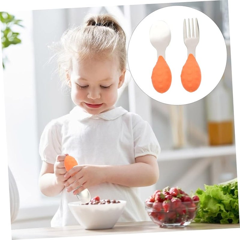 Baby Toddler Feeding Utensils Set Silicone and Stainless Steel Fork Dishwasher Safe - Image 2